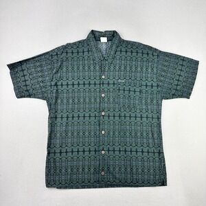 Vintage 90s O'Neill Camp Shirt Mens Large Green Tiki Rayon Surf Abstract Retro